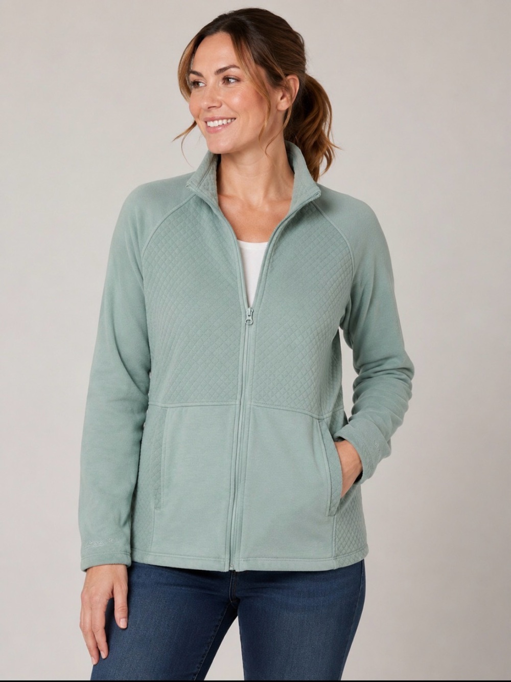 Eddie Bauer Teal Quilted Fleece Jacket Size Large